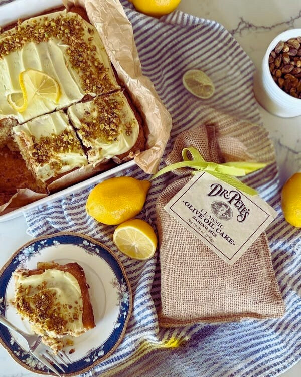 Pistachio Lemon Olive Oil Cake with Meyer Lemon and Butter Olive Oil