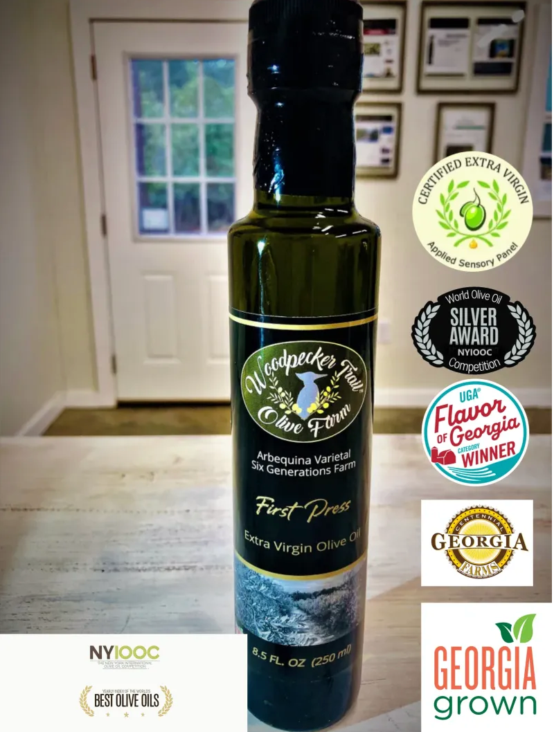 Woodpecker Trail Olive Farm First Press Extra Virgin Olive Oil