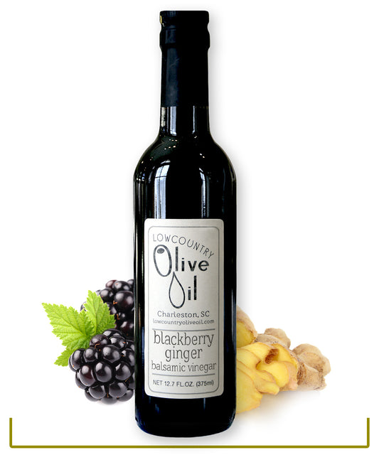 12oz bottle of traditional dark balsamic vinegar infused with blackberry and ginger