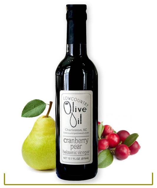 12oz bottle of cranberry pear white balsamic vinegar sold in Charleston, SC 