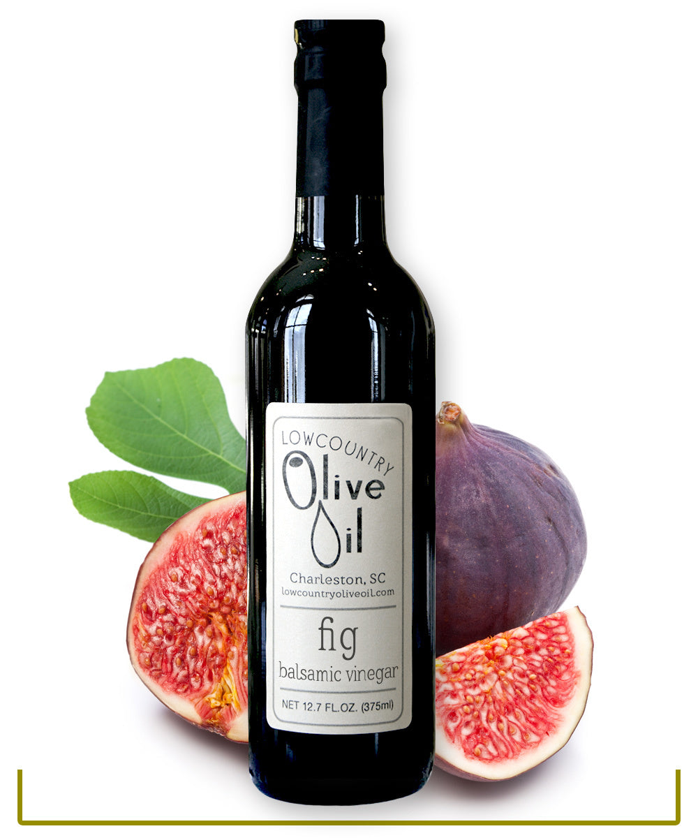 12oz bottle of dark fig balsamic vinegar sold in Charleston